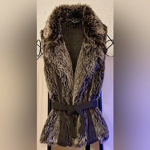 Faux Fur Sweater Vest n belt in Espresso. Jr size L, brand Xoxo. Never been worn
